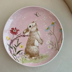NEW Potter's Studio Pink Easter Bunny Butterfly Floral Salad Plates Set of 4